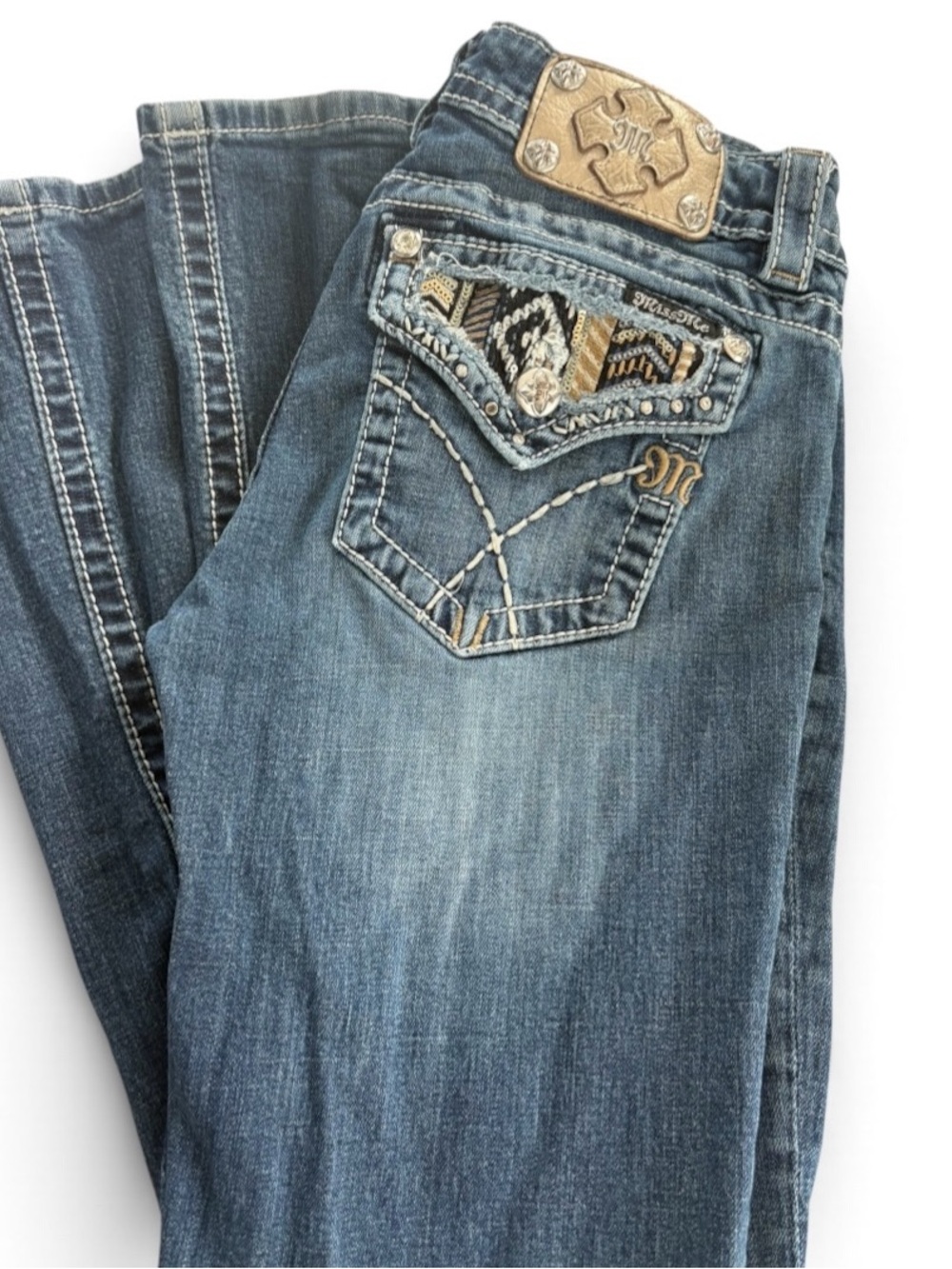 Miss Me Women's Blue Denim Boot Cut Jeans with Embroidered Pocket